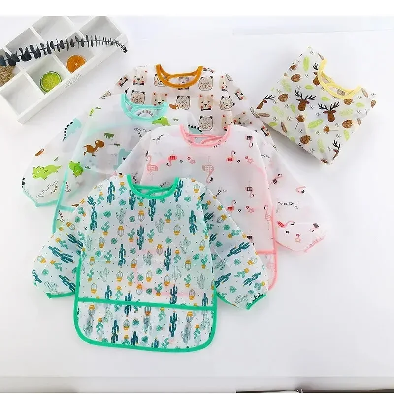 Baby Long Sleeve Waterproof Eating Smock Feeding Bib Art Apron Burp ClothesBaby Bibs Cartoon Infant Toddler