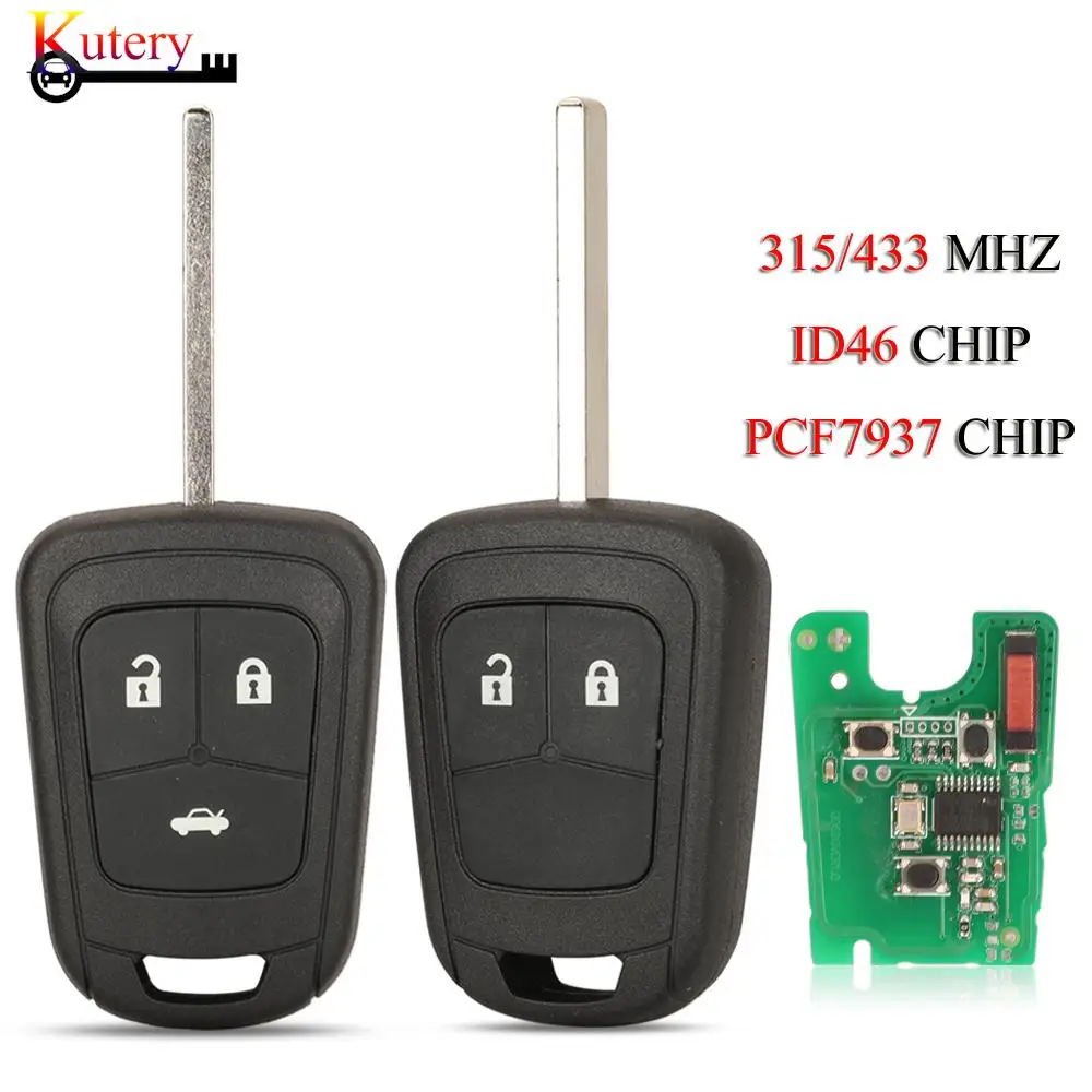 

jingyuqin 10PCS/Lot Remote Smart Car Key For Chevrolet Aveo Cruze Malibu Opel Astra Zafira 2/3Buttons 315/433Mhz ID46 PCF7937