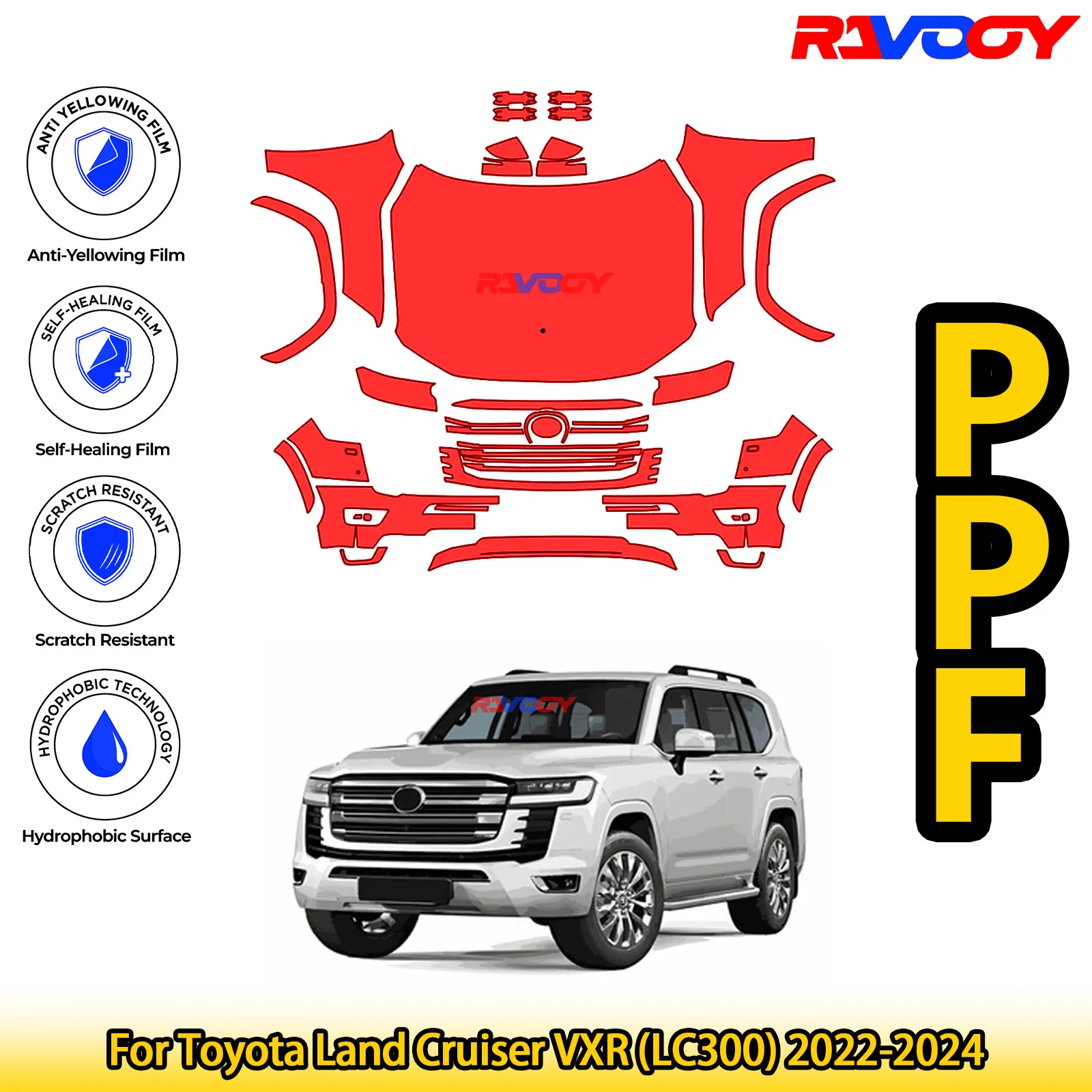 

For Toyota Land Cruiser VXR (LC300) 2022-2024 Glossy Matte Black Precut front PPF Kit Paint Protection Film