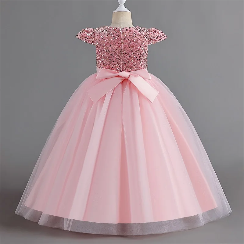 Girls\' Dresses Bridesmaid Wedding Sequin Long Princess Dresses Flower Elegant Girls Formal Evening Dress for Girls 5 10 14 Years