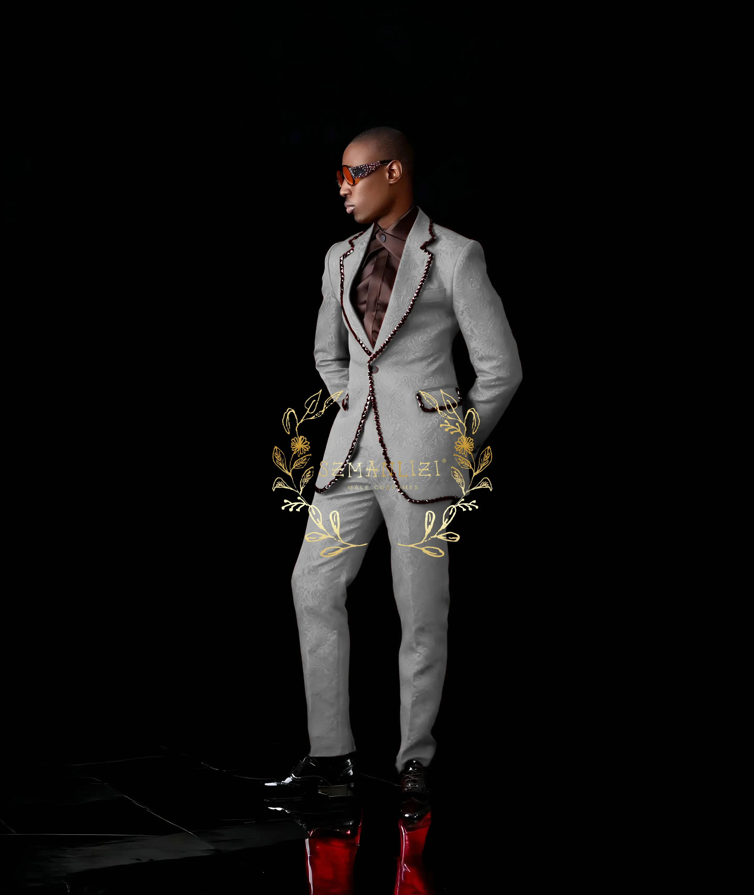 Men's White Jacquard Suit 2 Pieces Suit Formal Suit Wedding Groom Tuxedo Black Crystals Slim Fit Design Elegant Fashion Suit