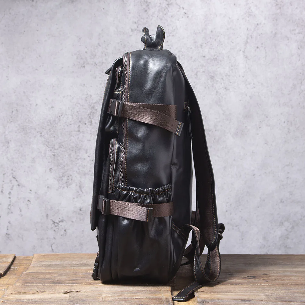 S.WORKER Lässiger Herrenrucksack aus echtem Leder, große Kapazität, 15" Laptop-Reisetasche, Schulrucksack aus Rindsleder, modische Wochenendtasche – Detail 8