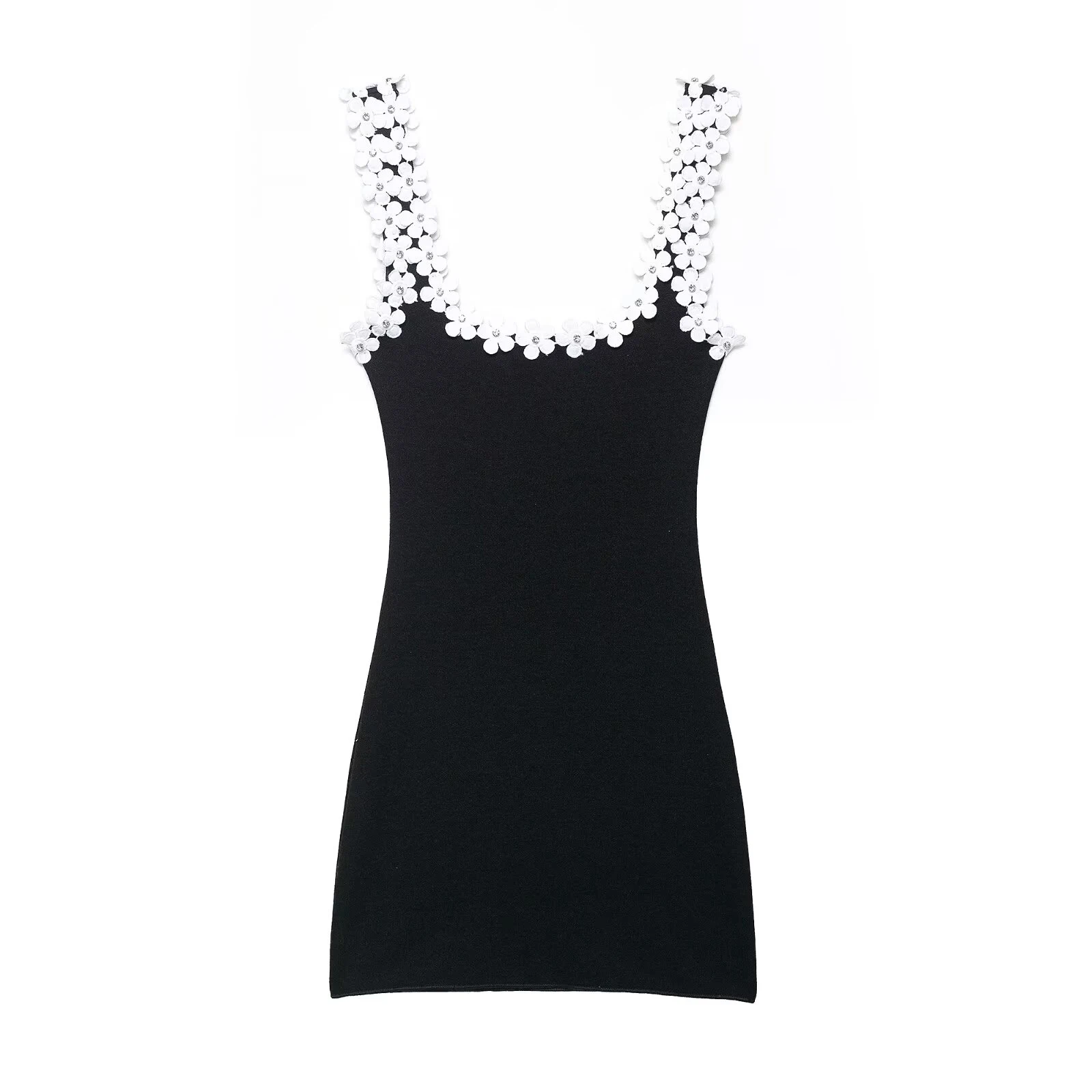 Europäischer und amerikanischer Stil 2025, Herbst, neue Damenbekleidung, Temperament, ärmellos, schmale Passform, mit Blumen befestigtes elastisches Kleid