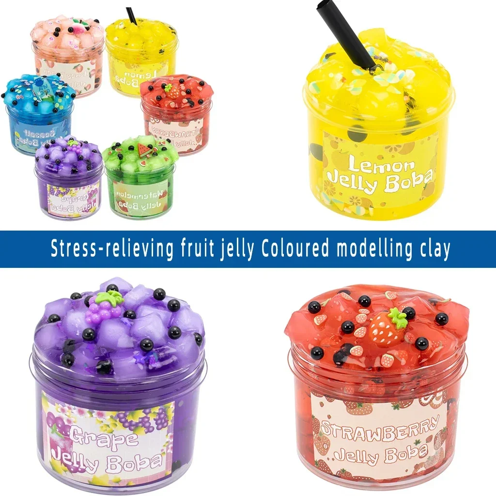 QQ70/300ml Large Capacity Slime Kit Premade Crystal Stress-relieving Fruit Jelly Coloured Modelling Clay Cube Slime Crystal Soil