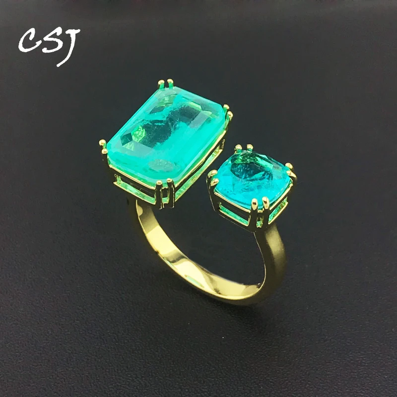 

CSJ New Design Paraiba Tourmaline Ring Created Gemstone 10*14mm Popular Wedding Rings for Women Birthday Jewelry Gift