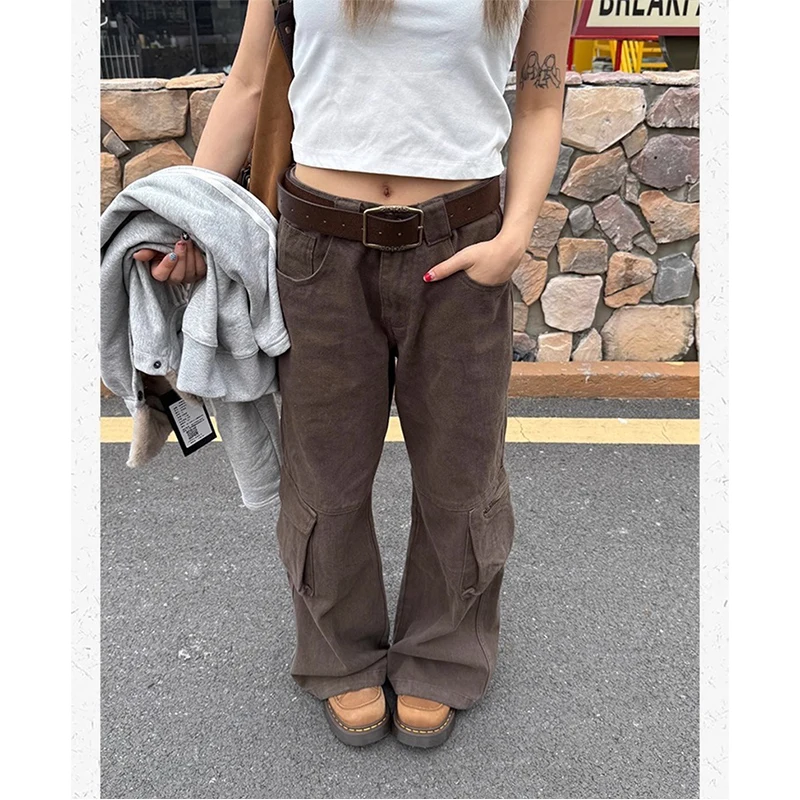 

Осень 202, винтажные женские джинсы с высокой талией Y2K, уличная одежда в американском стиле ретро, джинсовые брюки, повседневные женские брюки 2000-х, 90-х годов