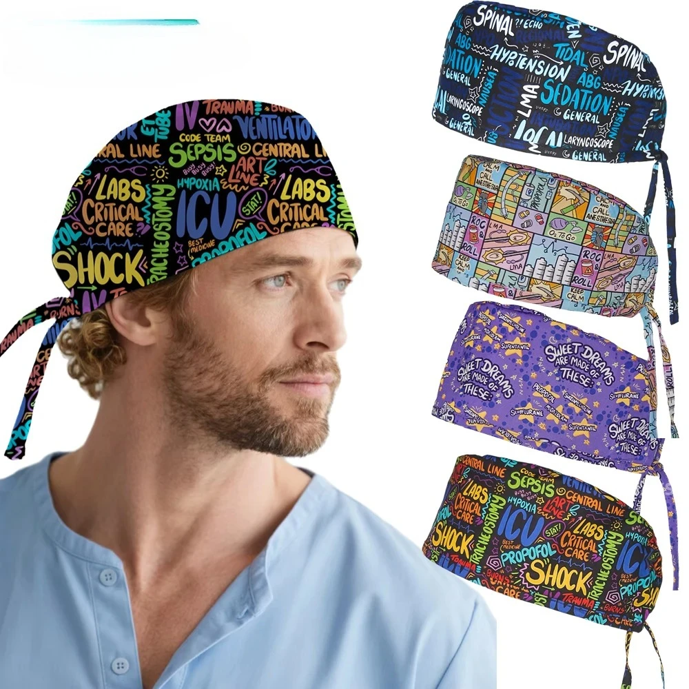 

Новая шапочка-скраб с принтом для анестезиологического хлопка, анастезия, медицинские шапочки для кормления, женские и мужские хирургические шапочки, шляпа для операционной