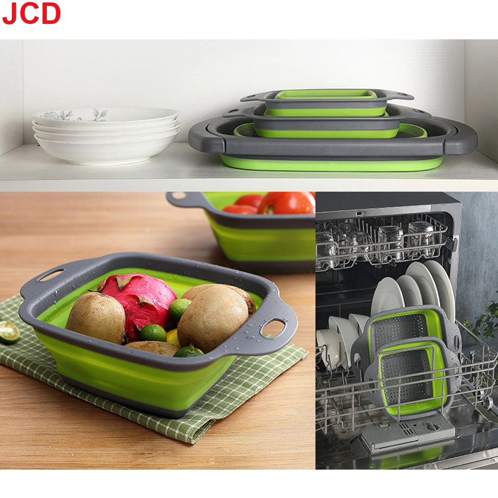 Silicone Folding Drain Basket Fruit Vegetable Washing Basket Kitchen Storage Tool Foldable Strainer Colander Collapsible Drainer