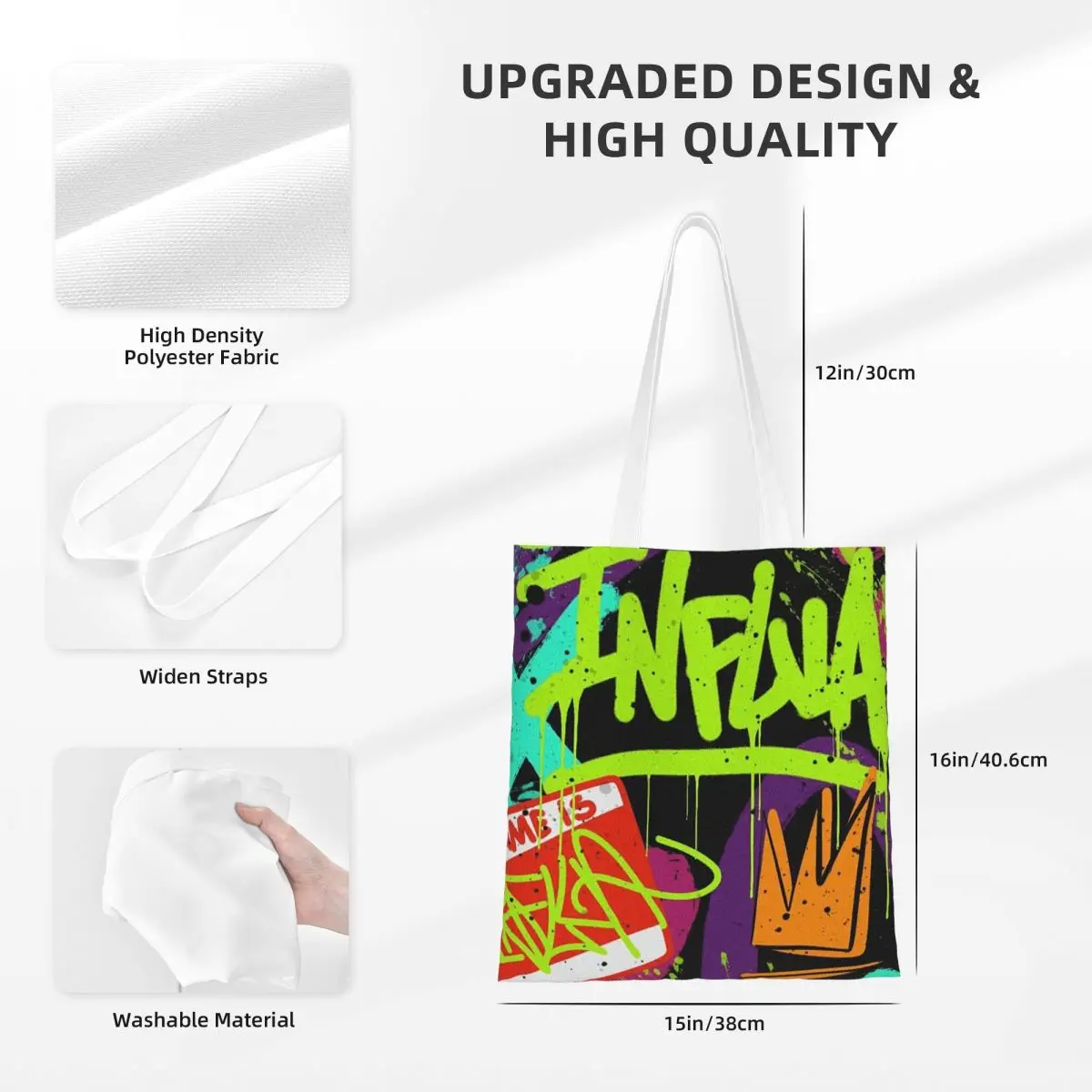 Tas Belanja Seni Jalanan Grafiti Hip Hop Pola Perkotaan Tas Kanvas Wanita Tas Tote Wanita Dapat Digunakan Kembali Tas Tangan Travel