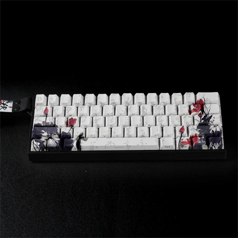  Ergonomic OEM Keycap Set with Plums Flower Theme PBT Construction Dyes Sublimated Graphics for 65% Mechanical Keyboards view 3