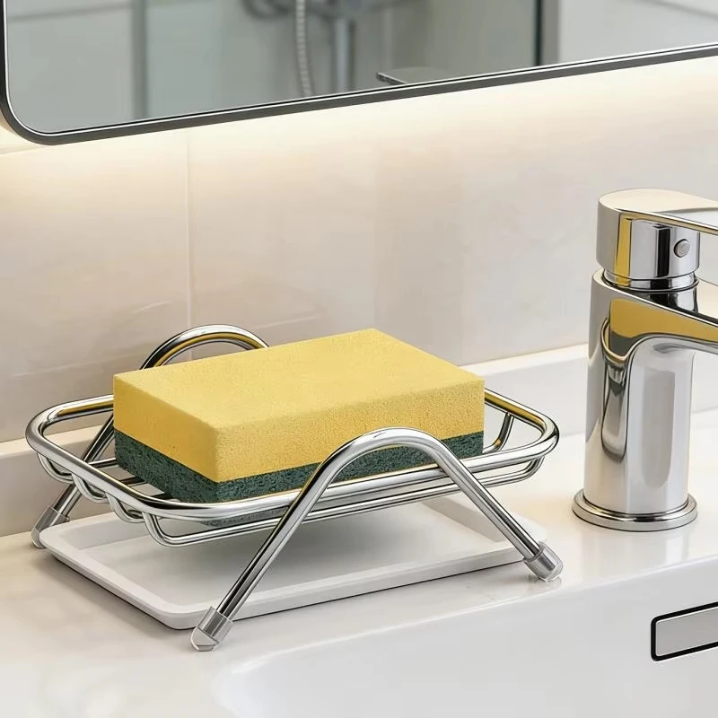Soap Holder with Detachable Drain Tray, Stainless Steel Rustproof Non-Slip Soap Dish for Bathroom & Kitchen Organizer