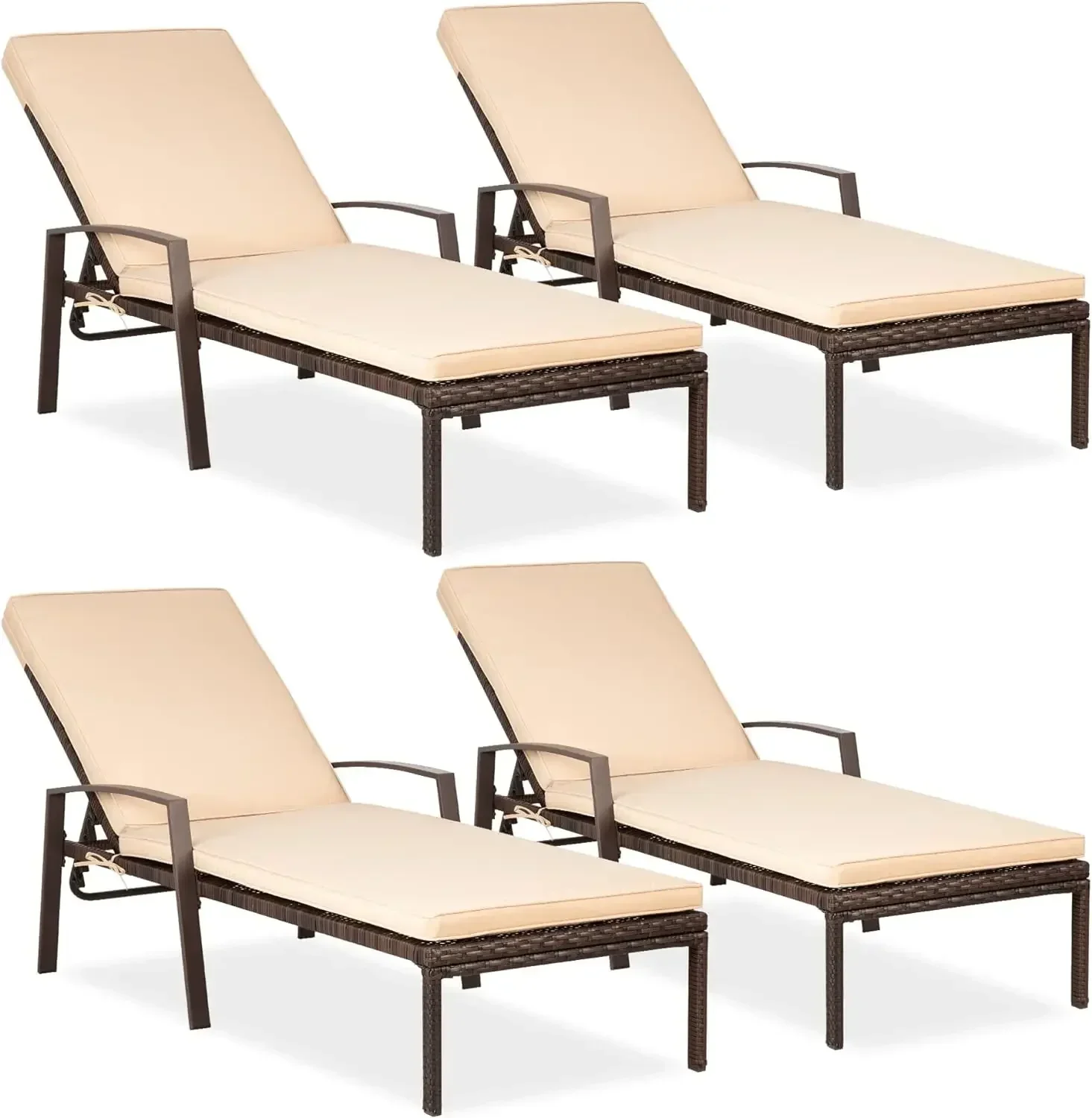 

Pamapic 4 Pieces Patio Lounge Chair Set, Patio Chaise Lounges with Thickened Cushion, PE Rattan Steel Frame Pool Lounge Chair Se