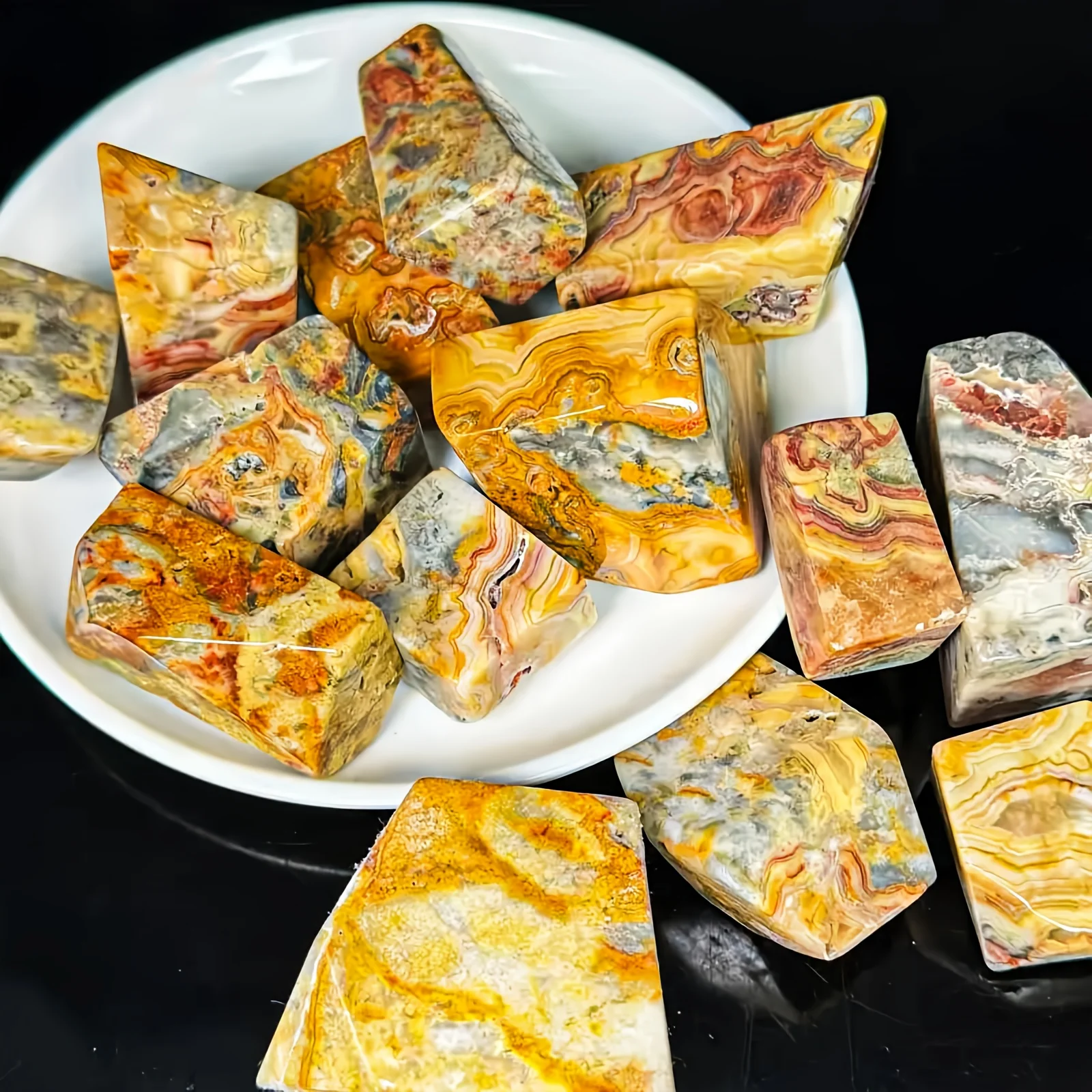 1pc Natural Crazy Agate Stone Specimen - Irregular Shape, Colorful Vortex Oil Painting Tone with Crystal Cluster Details