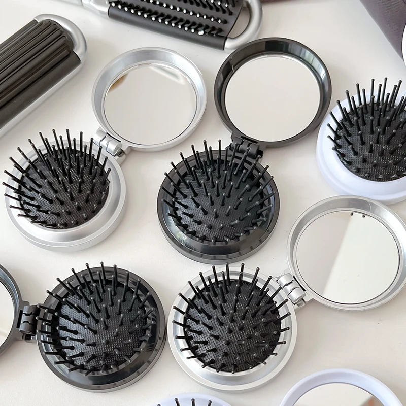 Mini Hairbrus Folding Massage Comb Head Massage Anti-Static Portable Travel Hair Brush Girl Hair Combs With Mirror