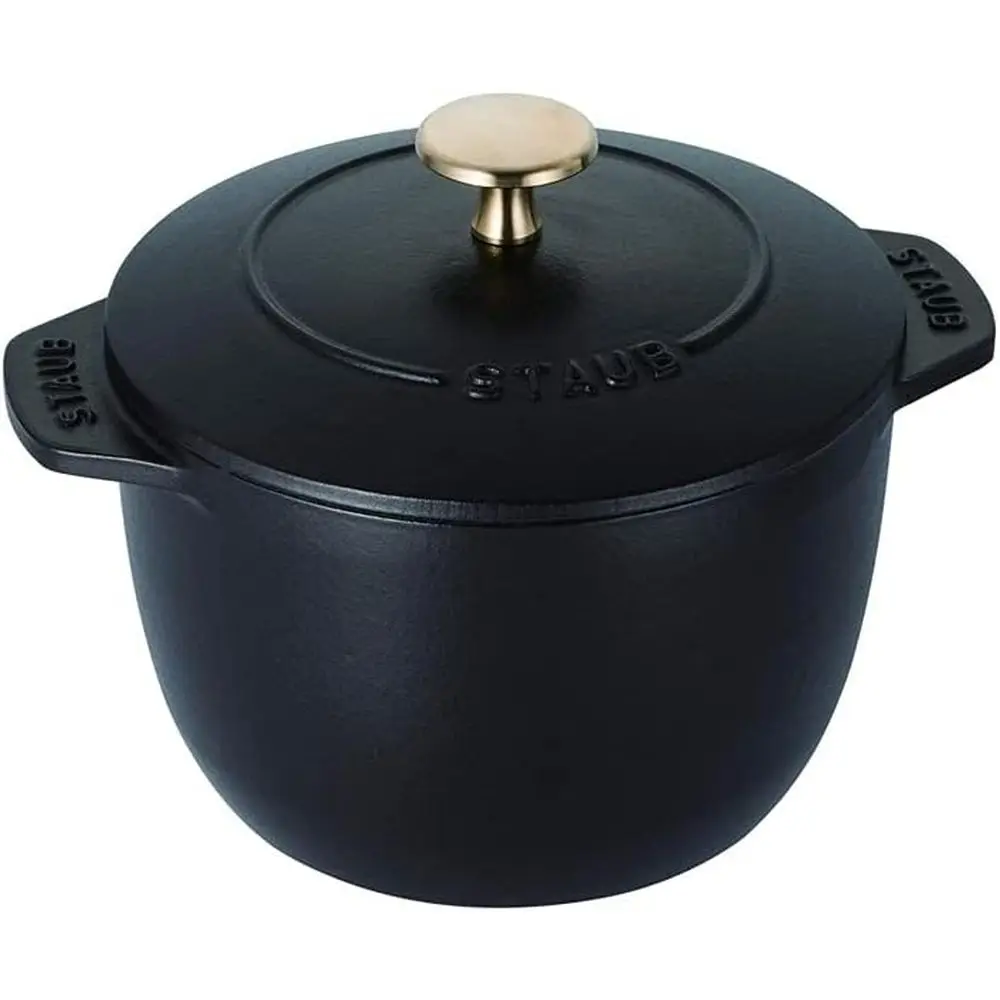 Olla para Arroz La Cocotte de GOHAN 40509-655, Negra, 6.3 Pulgadas (16 cm), 2 Piezas, Olla de Hierro Fundido, Compatible con Inducción