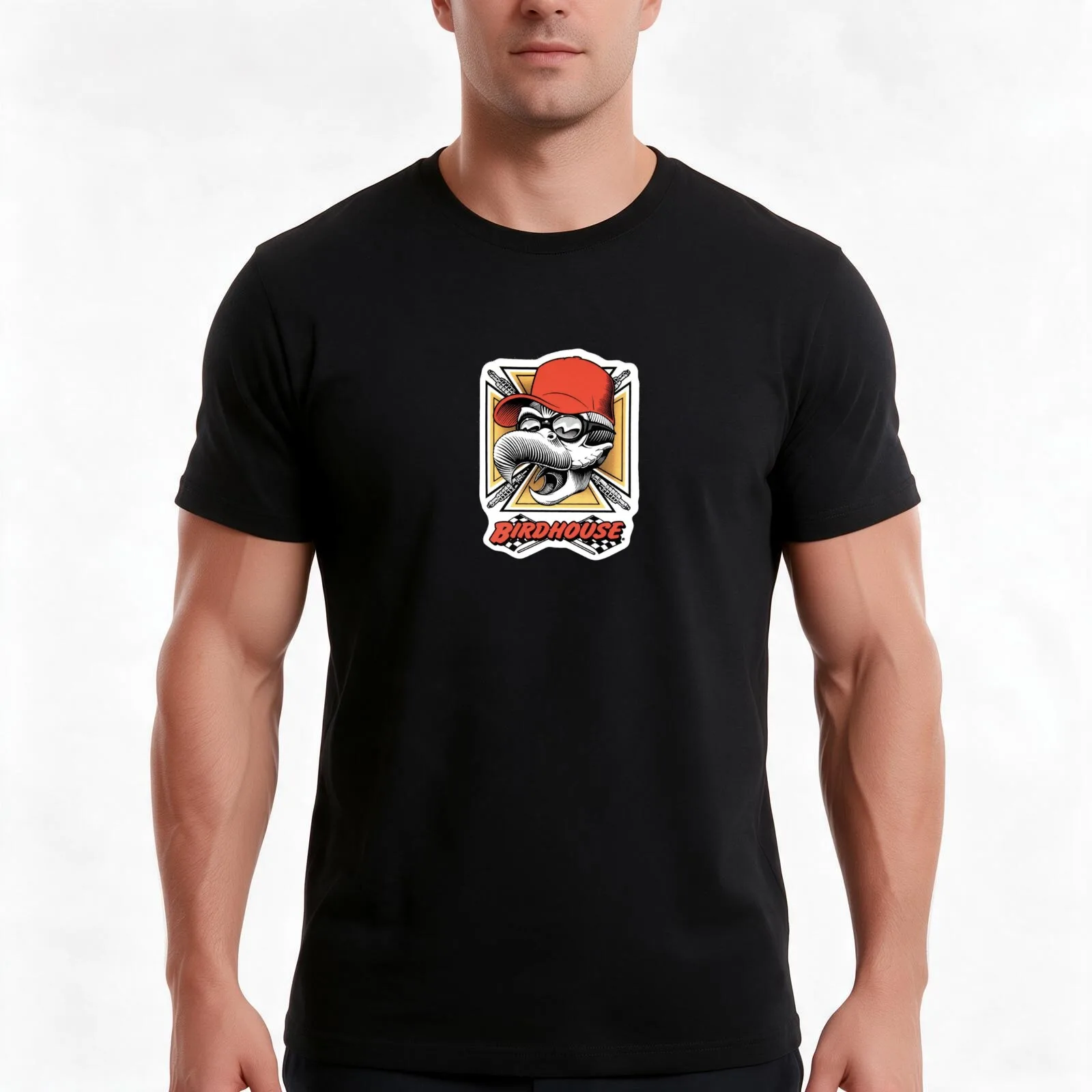 Vintage Birdhouse Tony Hawk Bird House Hook Ups Skate Brand Cartoon Hookups Hook-Ups Grim Reaper T-Shirt Vintage Graphic Print