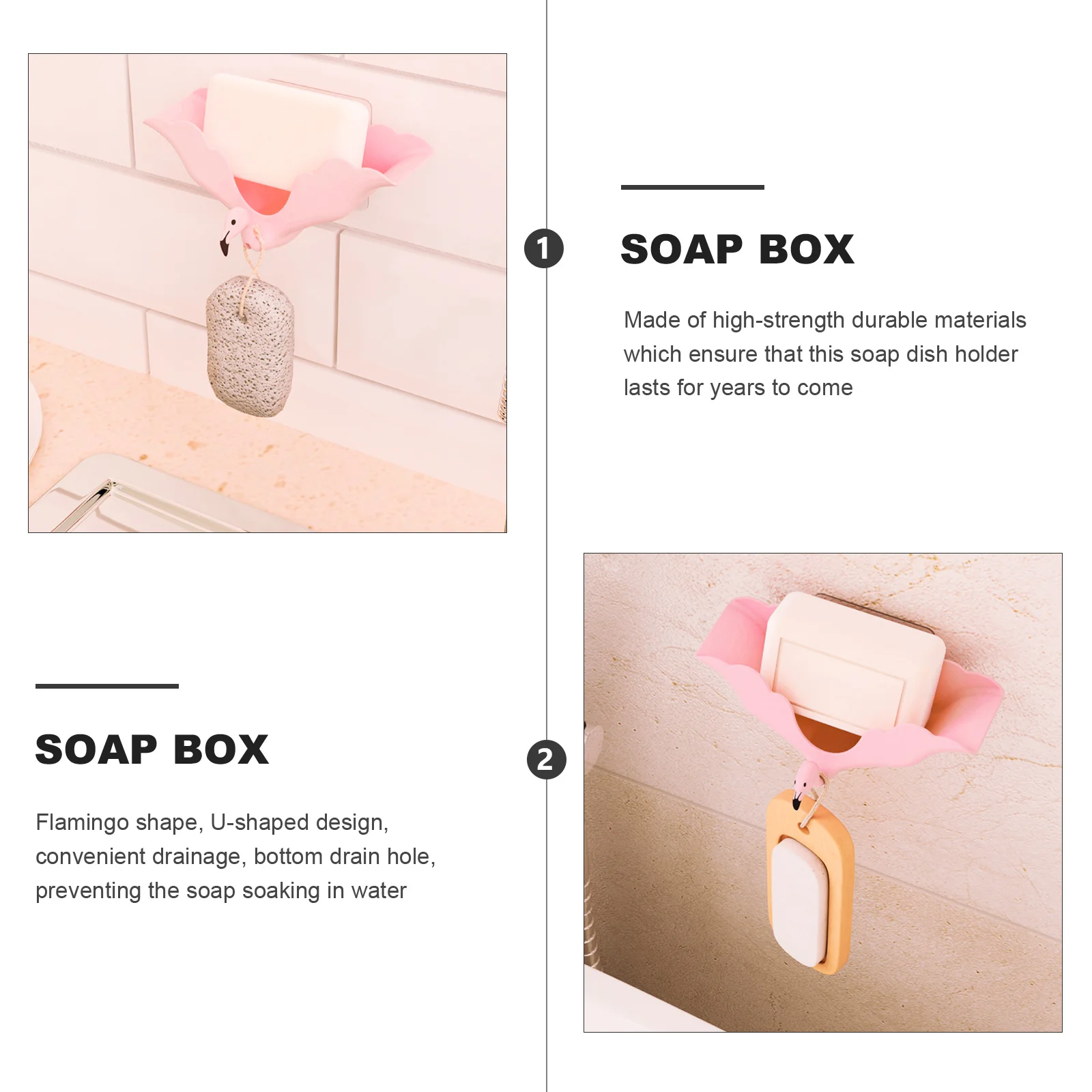 

1Pcs Flamingo Shaped Soap Box with Drainage Holes Wall Mountable Waterproof Soap Rack for Bathroom Tile Glass Surface Pink