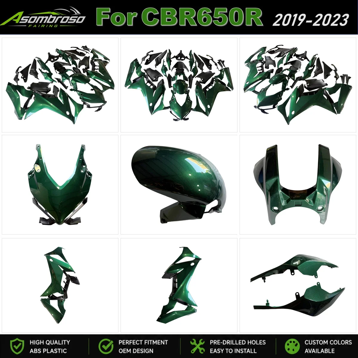 Für HONDA CBR 650 R 2019-2023 ABS-Kunststoff-Verkleidungssatz CBR650R 19 20 21 22 23 Motorradverkleidungen British Racing Green Metallic