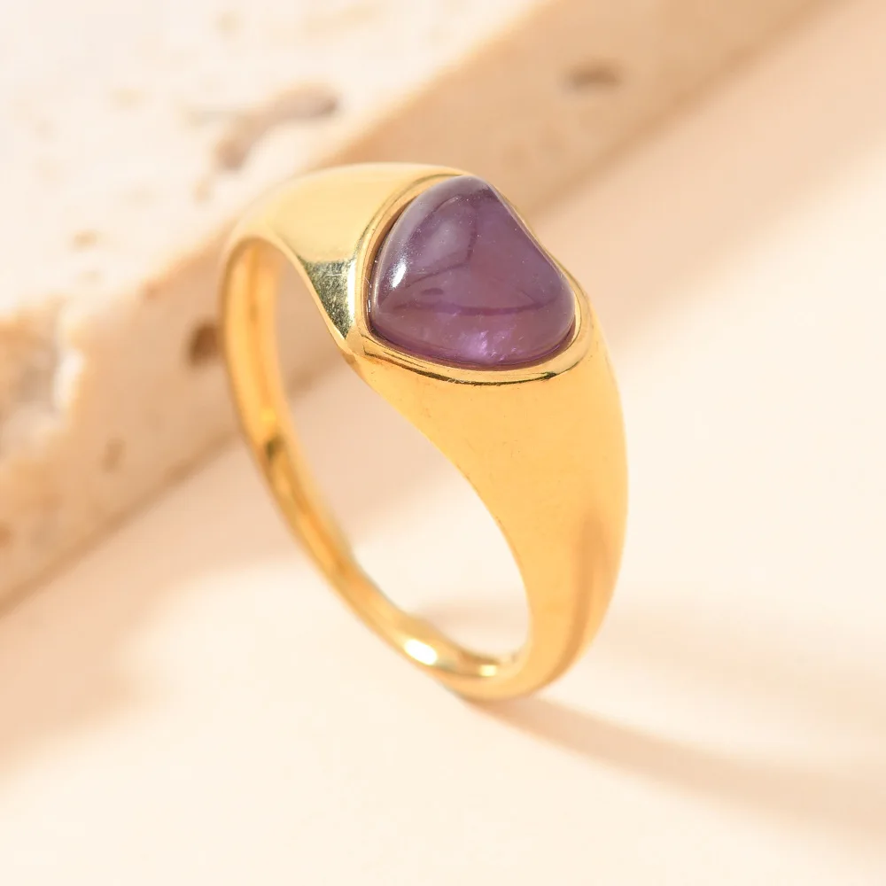 

Cross-border stainless steel jewelry fashion casting love inlaid natural stone gem ring nike design jewelry