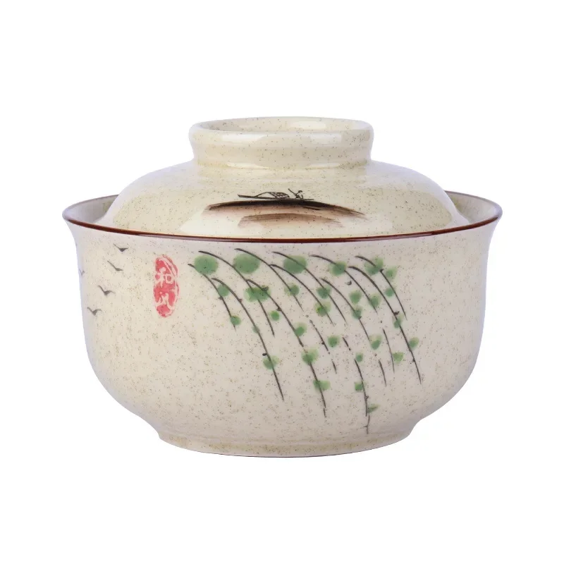 6.5 Inch Japanese Style Ramen Bowl With Lid Ceramic Instant Noodle Soup Rice Porridge Bowl Kitchen Tableware Food Container