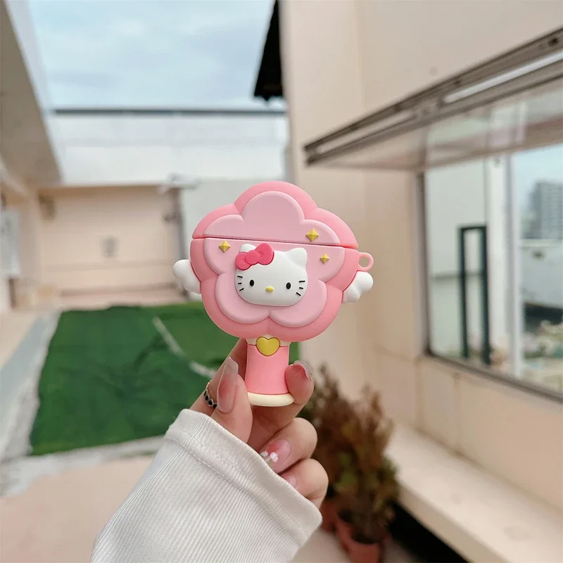 

3D Cute Sanrio Hello Kitty Magic wand Earphone Case For Airpods 1 2 3 4 Pro 2 Wireless Bluetooth Headset Protective Soft Cover