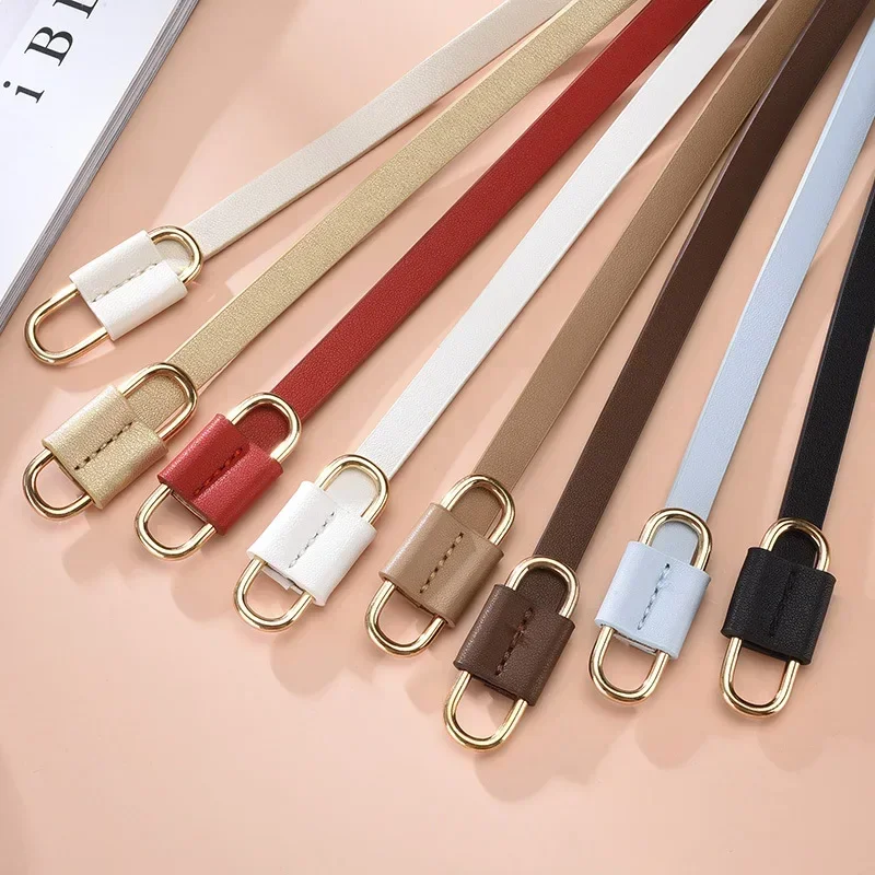 Women PU Leather Solid Color Thin 1cm Beautiful Waist Belts Fashionable Belts for Woman Girls Dress Coat Apparel Accessories