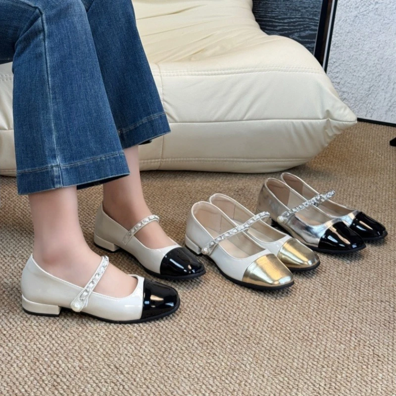 

Designer Spring Thick Heel Women Mary Jane Shoes Fashion Shallow Square Toe Mix Colors Shoes Ladies Elegant Dress Pumps Footwear
