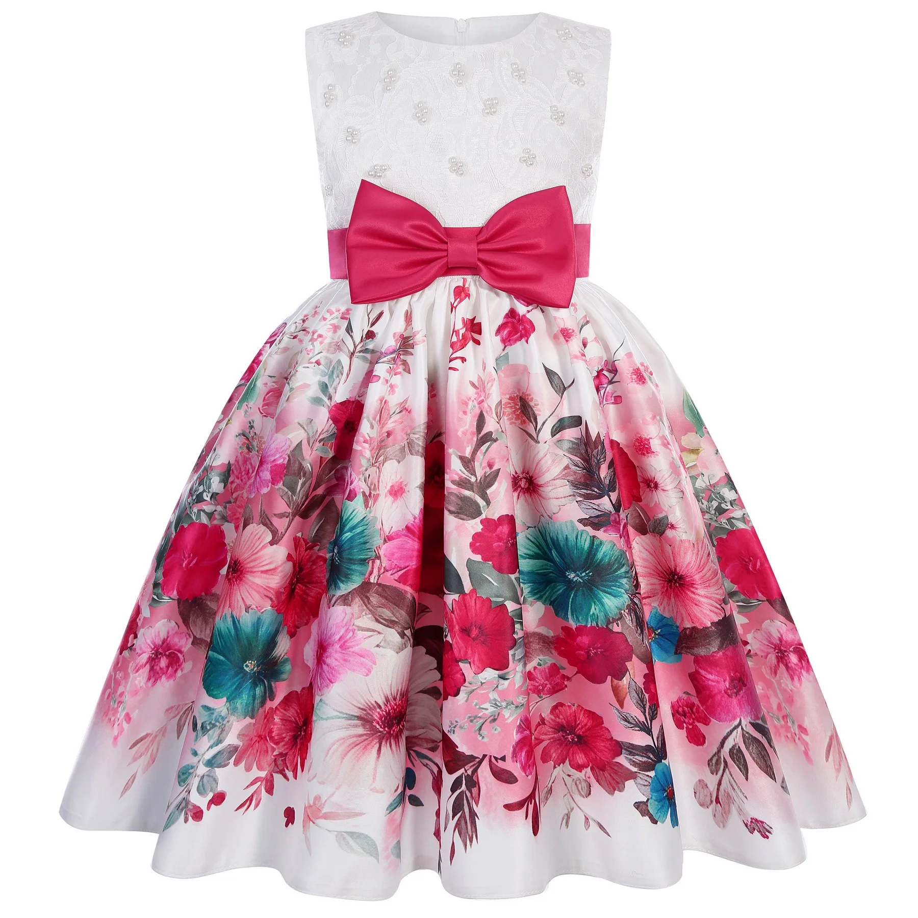 Girls Princess Dress Specialty Walking Little Host Dresses Children clothing New Summer Girls Dress Printed Wrought Fabricr Bow