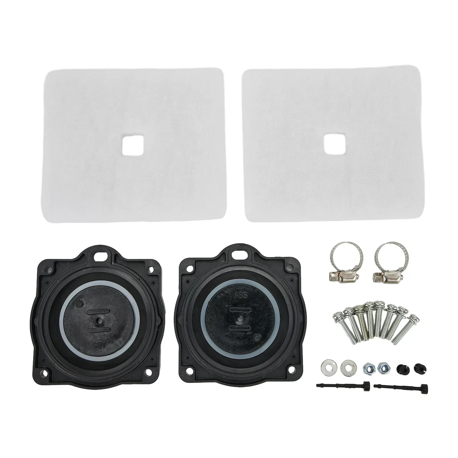 Air Pump Repair Kit for Package includes 2 diaphram 2 filter 1 plastic safety pin screws 2 holes clamps and 8 metal screws