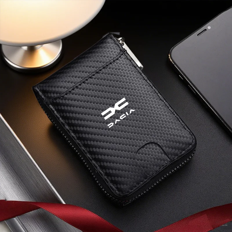 Auto Carbon Faser Vintage Turm Schnalle Brieftasche Bank Karte Münze Leder Geldbörse Für Dacia Logan Sandero Duster Lodgy Frühling Jogger Mcv