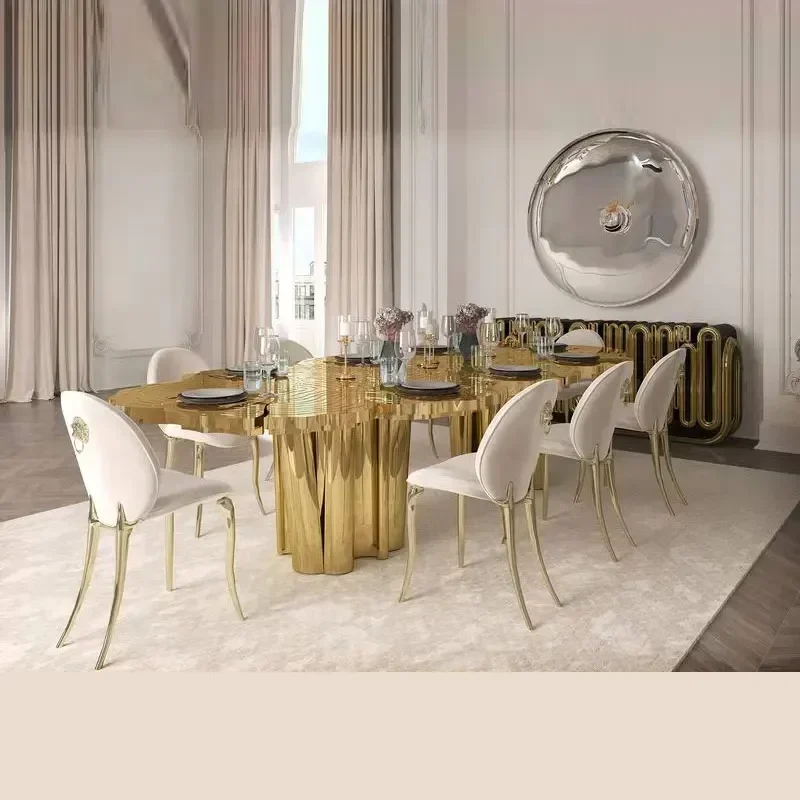 

Tree Root Stainless Steel Dining Table Etching Texture Countertop Special-Shaped Luxury High-End Tulip Table Petal-Shaped