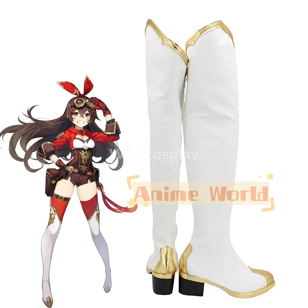Genshin Impact Scarpe bianche ambrate Stivali cosplay Stivali di carnevale di Halloween realizzati su misura