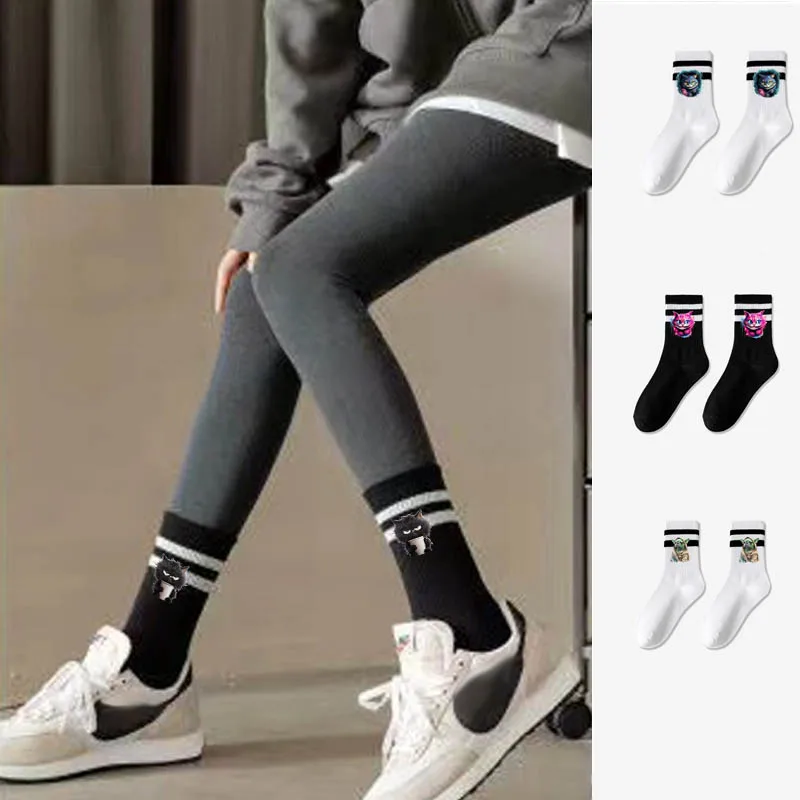 

1pair Painting Cat Animal 2024 Women's Mid-Tube Socks Solid Colour Autumn Winter Breathable Comfortable Sport Women's Cute Socks