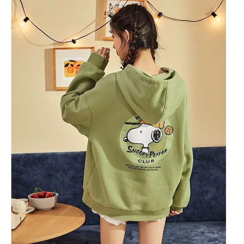 Snoopy sweatshirt women\'s loose Korean style new 2024 autumn and winter plus velvet thickening trendy ins fashion top hooded