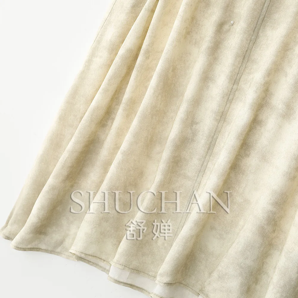 Vestido francês feminino nova cintura e temperamento fino drapeado jacquard saia em forma de A solta e versátil