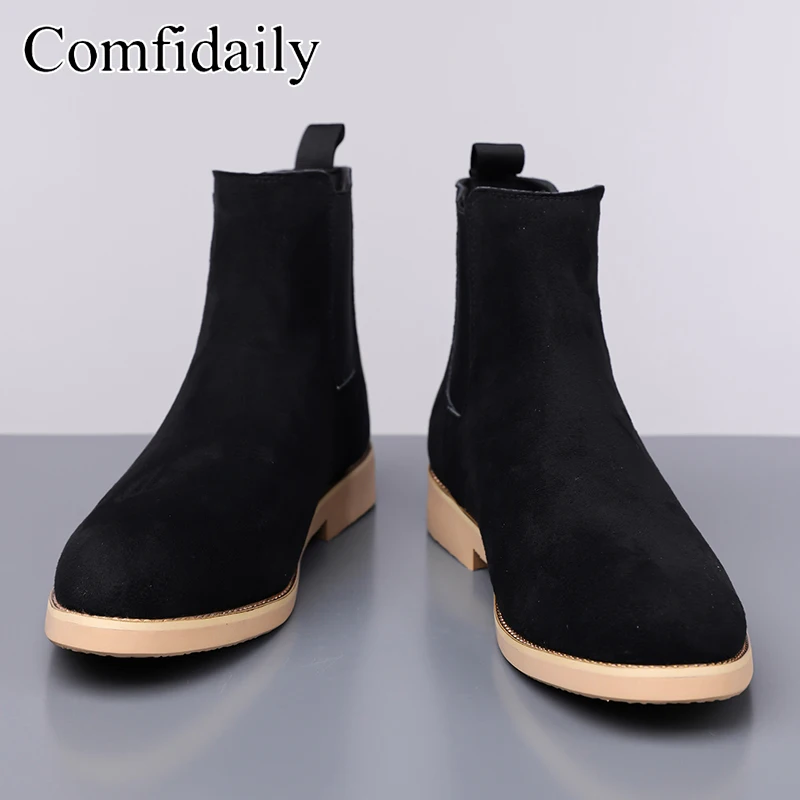 Men's Suede Ankle Boots British Style Slip-On Street Plus Size Versatile