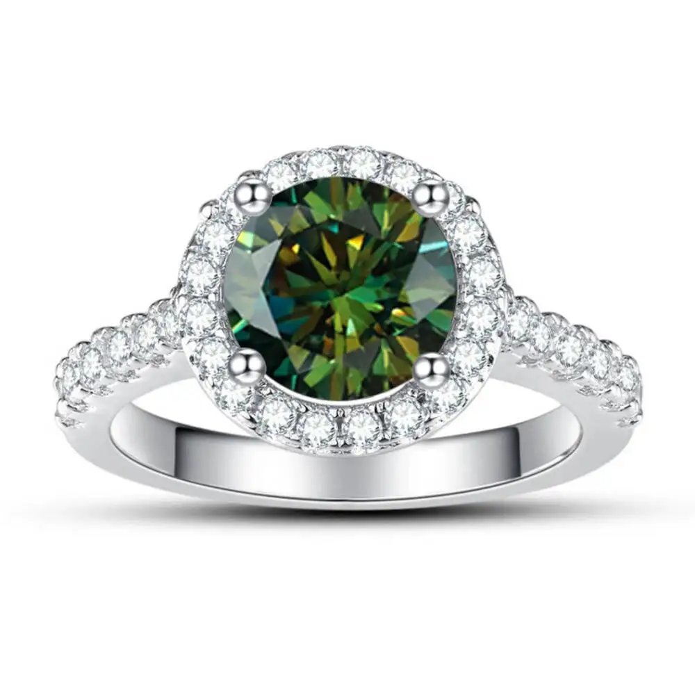 925 Sterling Silver 1CT Round Halo Pave Shank Ring Multi Color D VVS1 Moissanite Multi Tone Wedding Fine Jewelry For Women