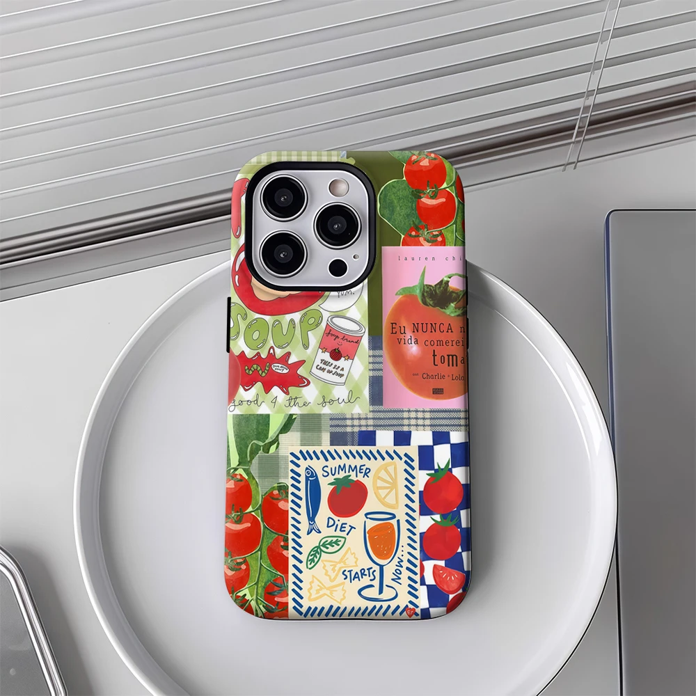 Summer Tomato Girl Phone Case for Samsung Galaxy S20 S23 S24 S25 S26 FE Plus Ultra Edge 4G 5G Luxury Double-layer Back Cover