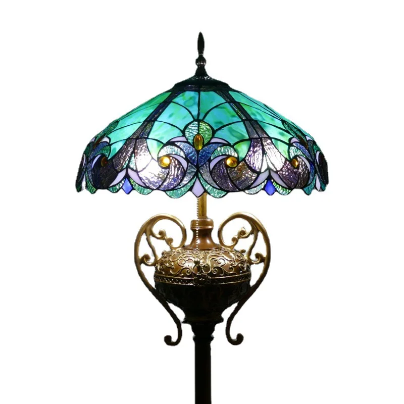 

European and American, retro, nostalgic, study, bedroom, colored, glass, butterfly, floor lamp