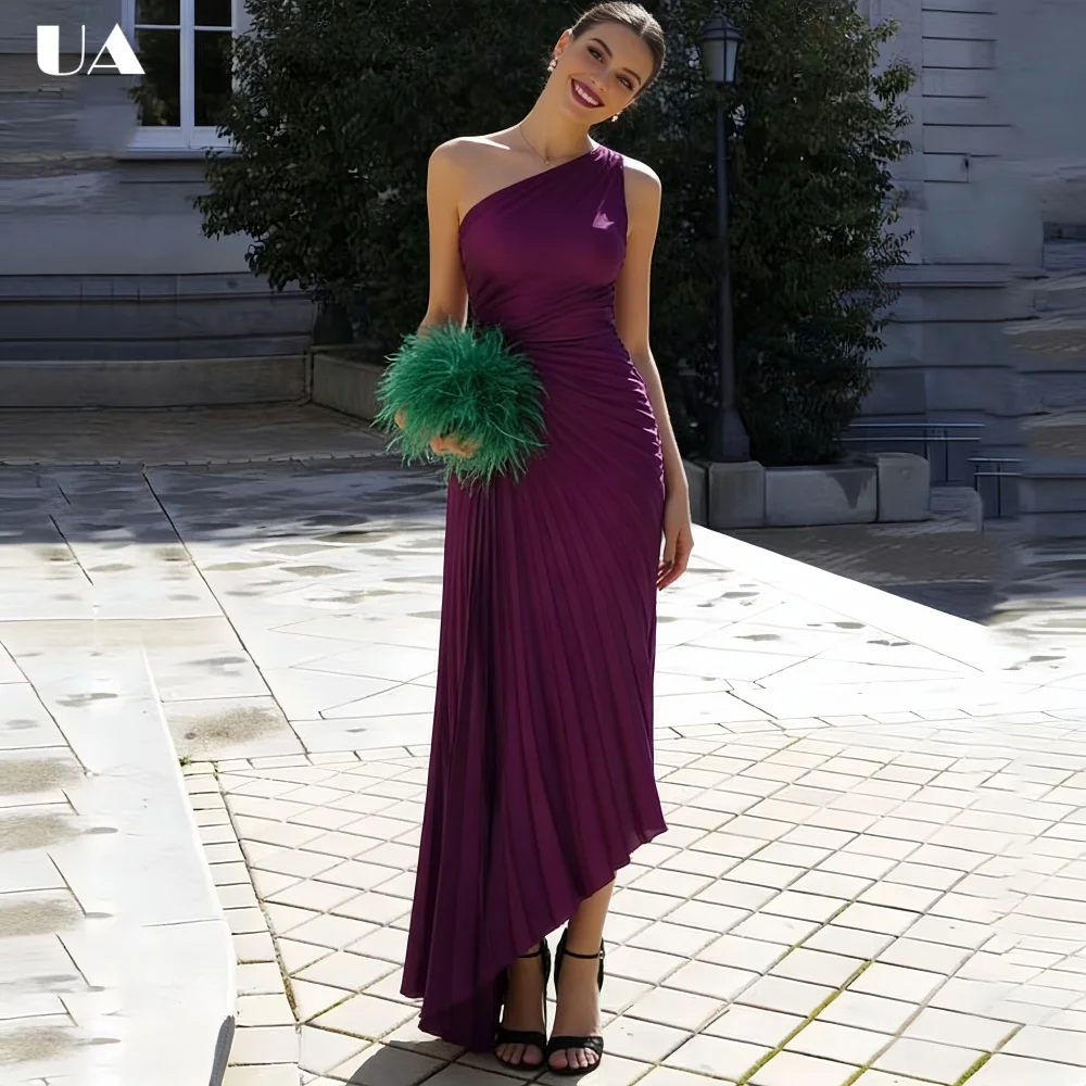 

Elegant Sleeveless Pleated Maxi Prom Dress with Asymmetrical Neck, Fashionable Cutout Long Dress for Woman, Trendy Party Dress