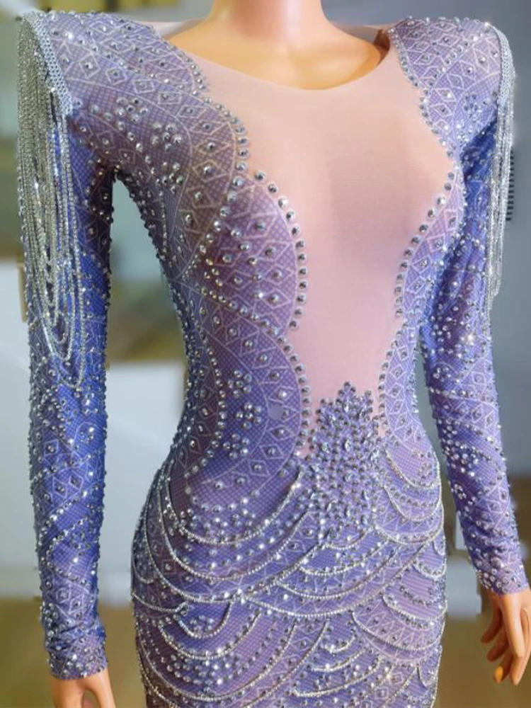 High Quality Hot Diamond Elastic Sexy Buttocks Wrapped Purple Dress 2024 New Fashion Custom Women'S Clothing