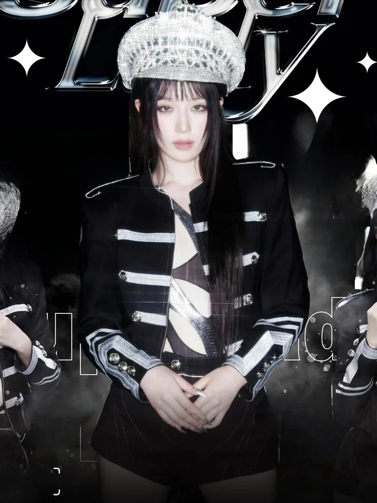 Black Jazz Dance Outfit Female Group Performance Costume Stage Costume Set Superlady Idol Group Song Stage Suit Women's Fashion