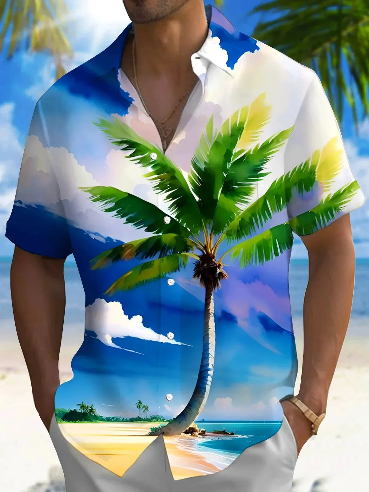 2024 Summer Hawaiian Shirts Men's and Women's Short Sleeve Tops New Men's Hawaiian Shirts Forest Green Casual Button