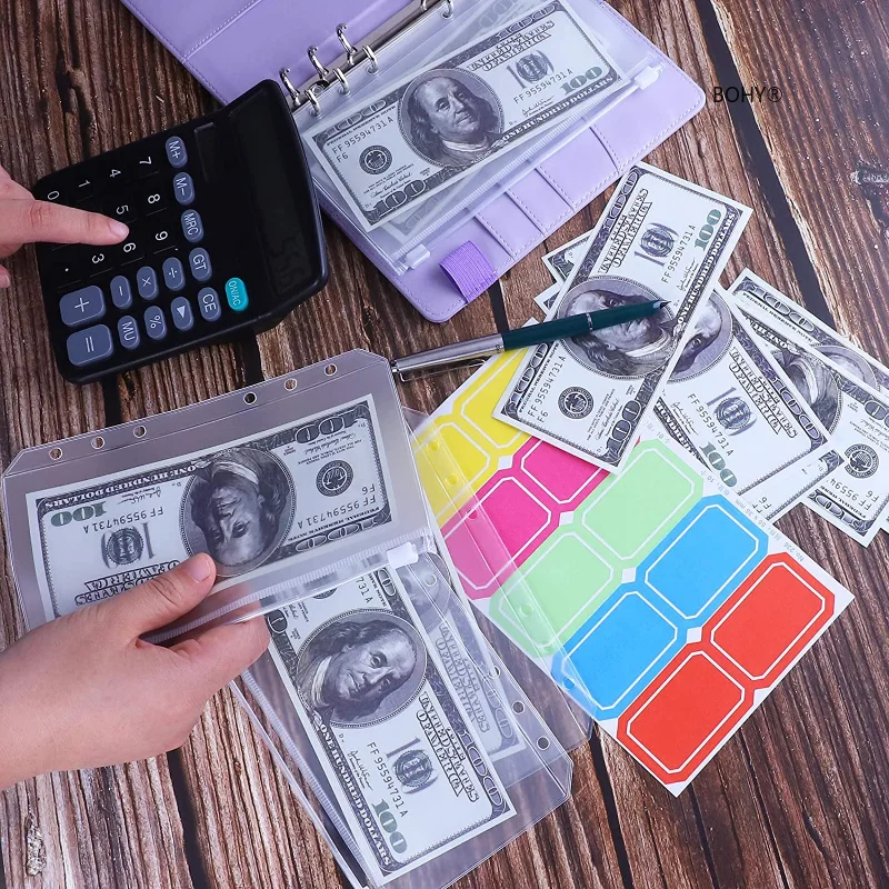 2024 Budget Binder Zipper Envelopes Organizer Cash Envelopes for Budgeting Saving Money A6 Planner Excluding Transparent Pockets