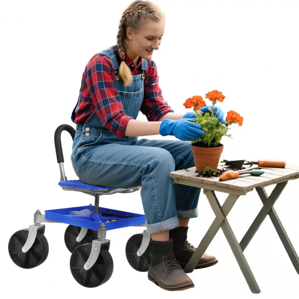 

Gardening Rolling Seat, Height Adjustable Rolling Garden Cart, 360 Degree Swivel Gardening Stool with Tool Tray