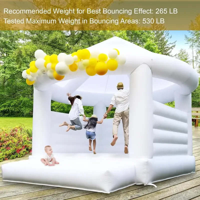 Château Gonflable Blanc en PVC Complet, Maison à Rebond avec Jumper Souffleur, Lit Gonflable pour Mariage, Anniversaires, Fêtes