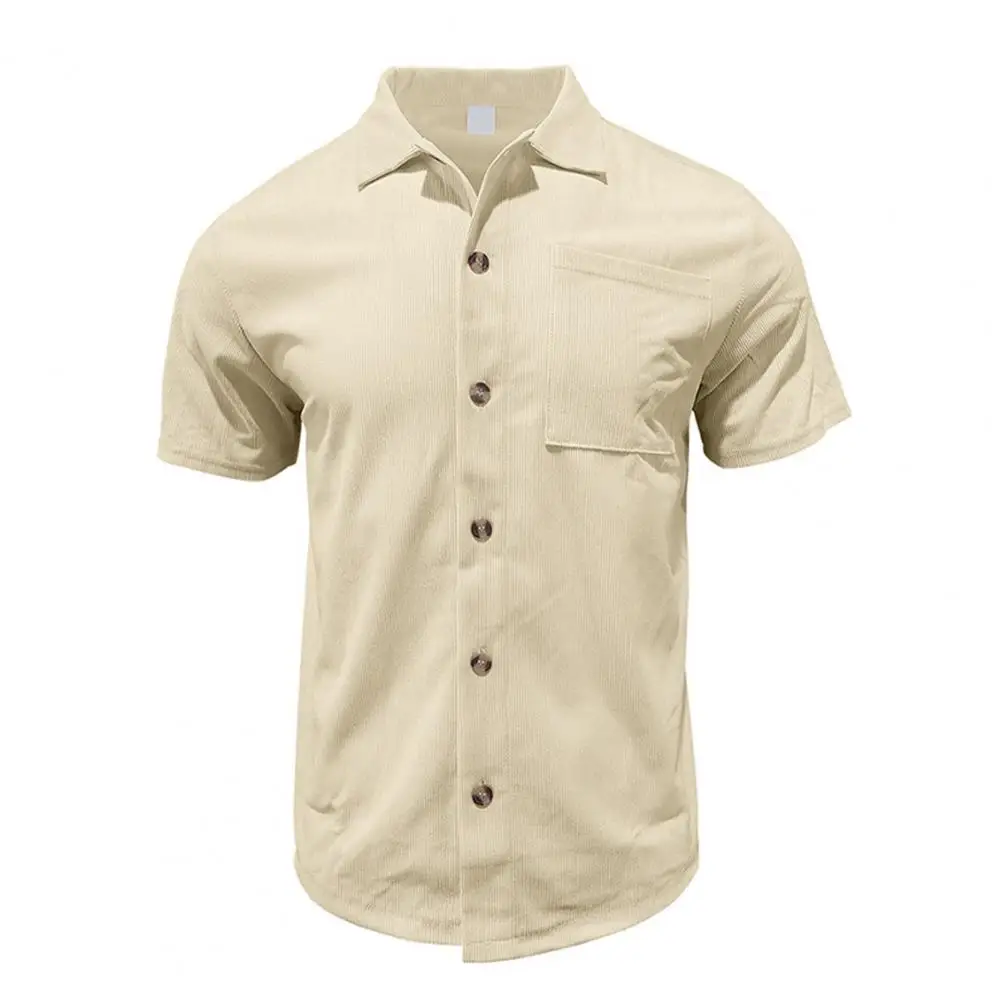 Terno casual de duas peças masculino, camisa de manga curta com calção de cintura com cordão, ajuste solto para conforto, conjunto de roupa de verão