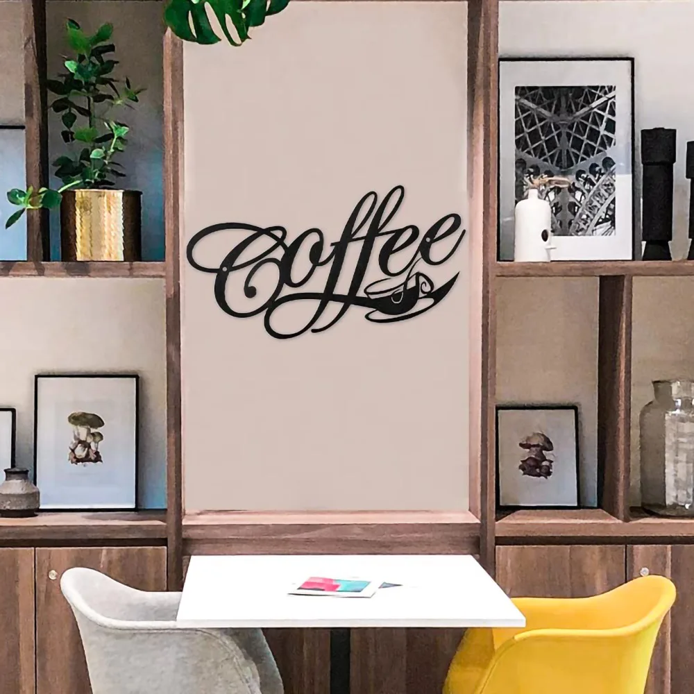 COFFEE Metal Word Cafe Wall Sign Hanging Kitchen Black Plaque Art Home Decoration Bar Plaque Silhouette Decor