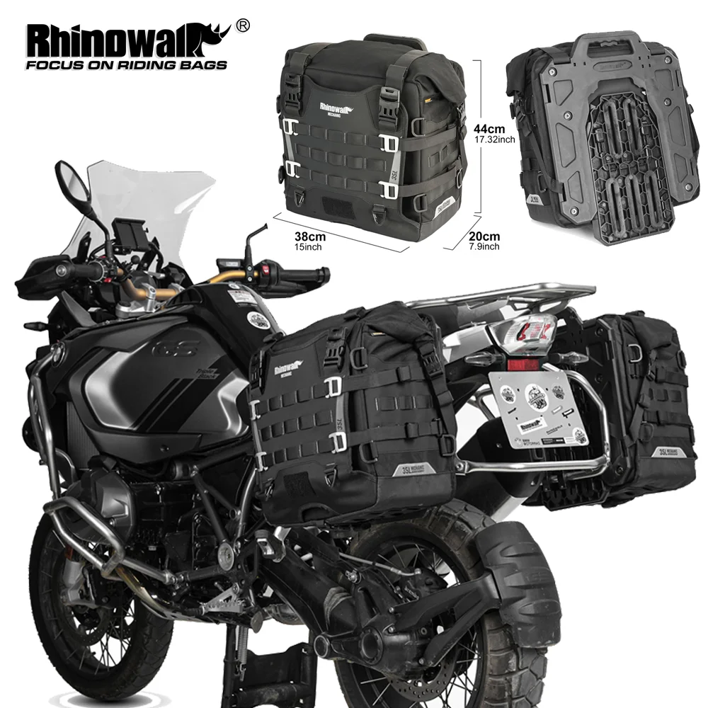 Rhinowalk Motorcycle Side Bag Quick Release 35L Large Capacity Waterproof Anti-Theft With Lock Hole Molle Saddlebag or Expander