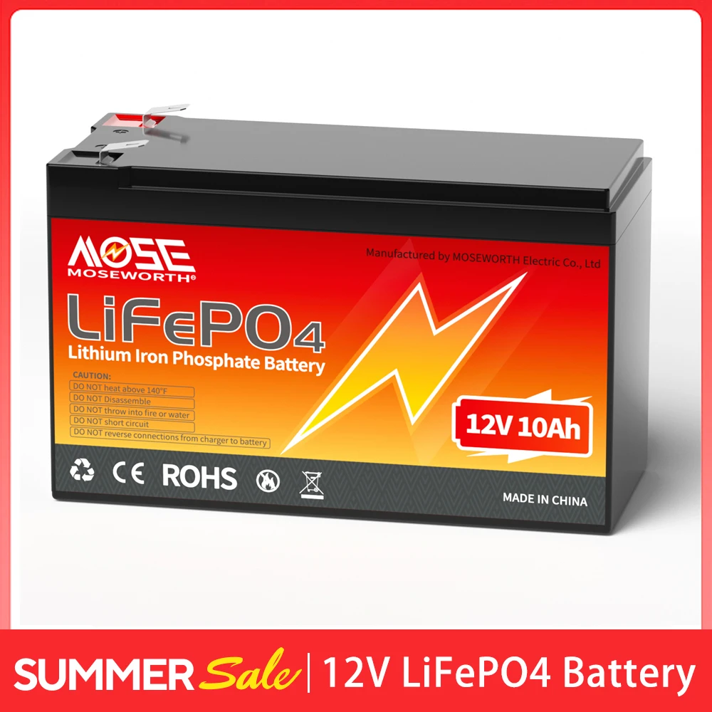 

12V 10Ah LiFePO4 Battery Pack Deep Cycle Rechargeable Battery Built in BMS Lithium Ion Phosphate Batteriesfro Kids Scooter Solar